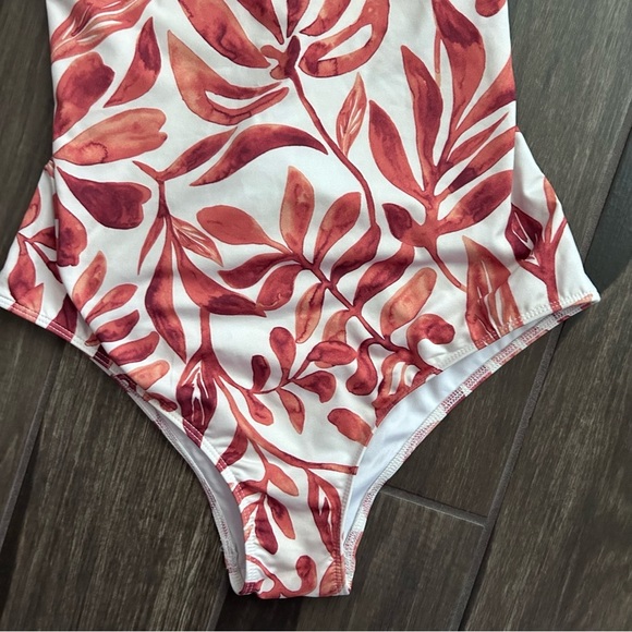Anthropologie Seea Floral Leaf One Piece Swimsuit in Orange White Sz M - Picture 2 of 7
